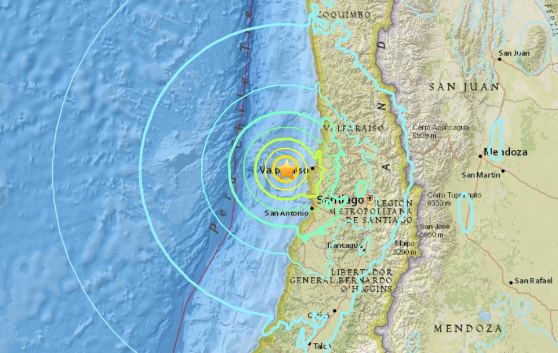 USGS de Estados Unidos cifró en 7,1 grados Richter el fuerte sismo de Valparaíso