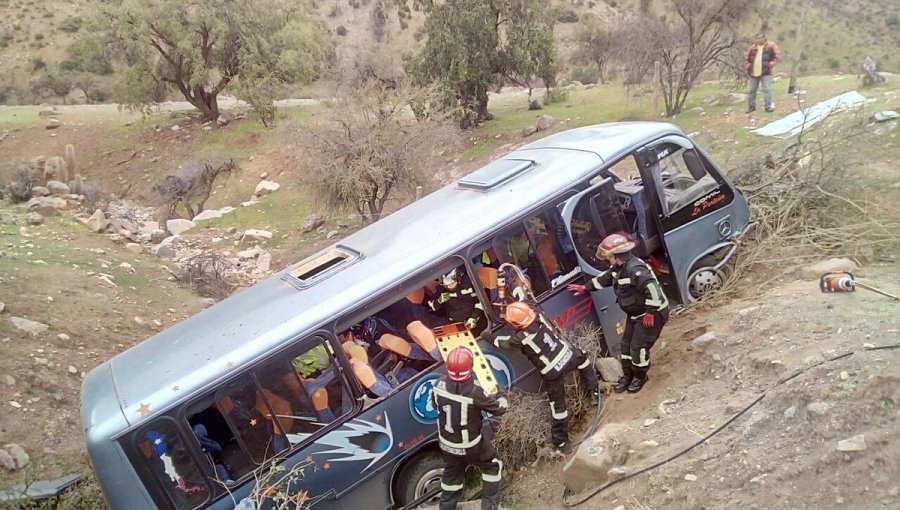 Bus de empresa La Porteña vuelca en sector de Cuesta El Manzano