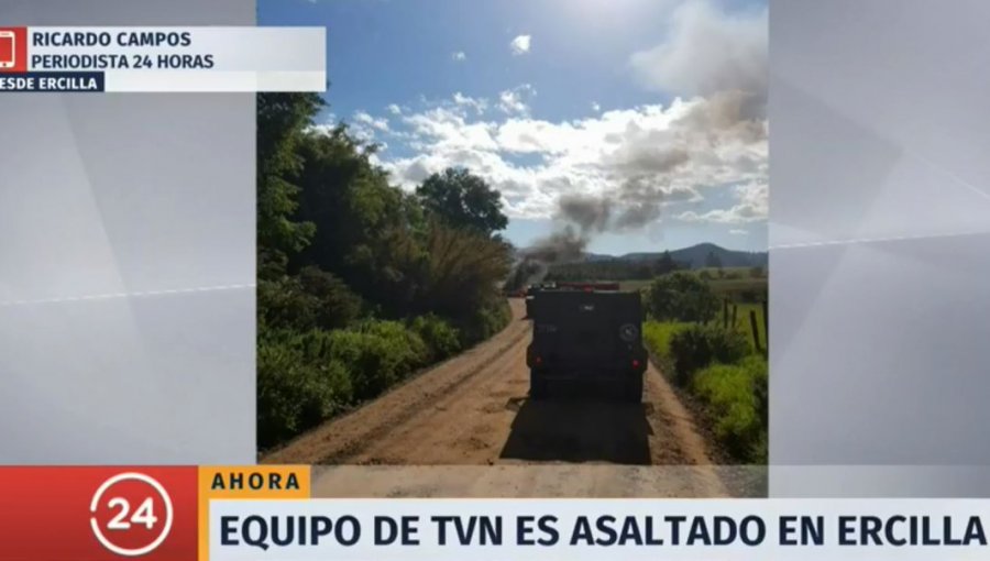 Brutal asalto a Equipo de TVN en Ercilla: Le robaron los equipos y quemaron camioneta