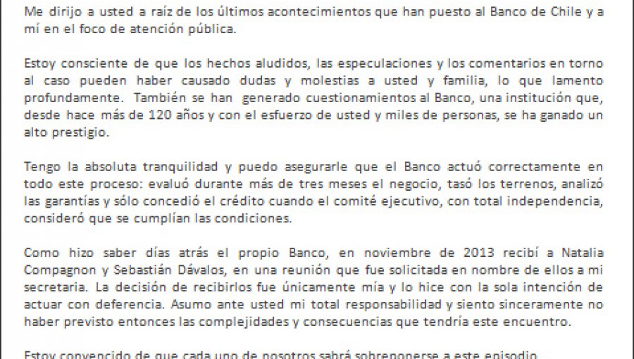 Luksic envía carta asumiendo responsabilidad por "dudas y molestias" causadas por cita con Dávalos