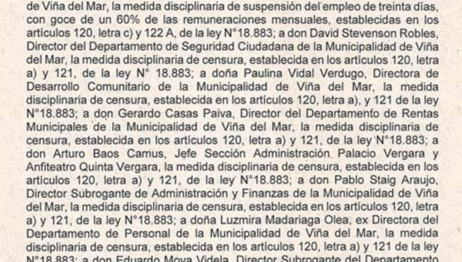 Caso "Horas Extras": Sumario administrativo de Contraloría sanciona a 37 funcionarios claves de municipio de Viña del Mar