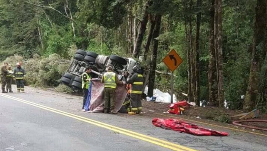 Padre e hija murieron al volcar camión en que transportaban salmones en Puyehue