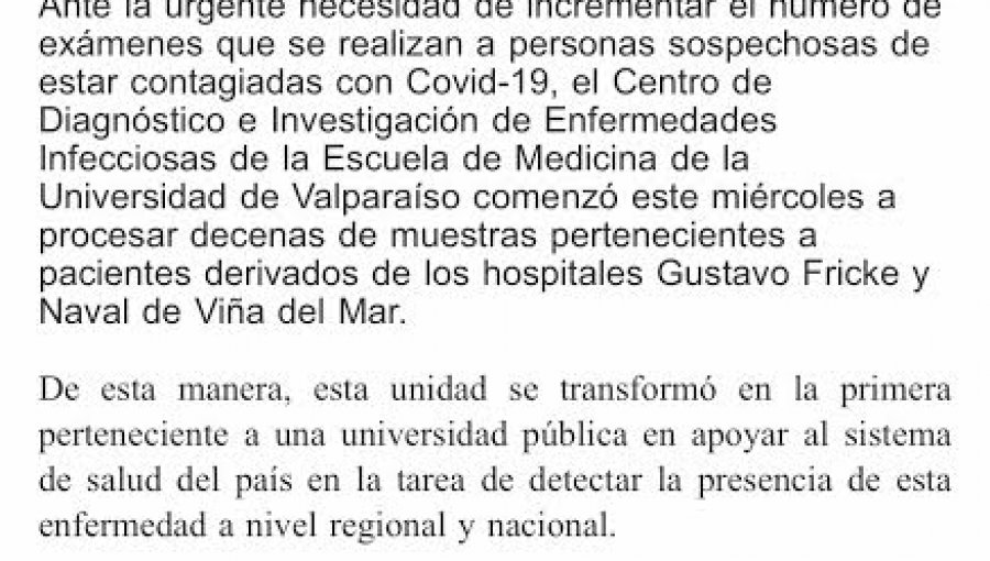 Universidad de Valparaíso confirma segundo caso de paciente contagiado con Covid-19 en la región