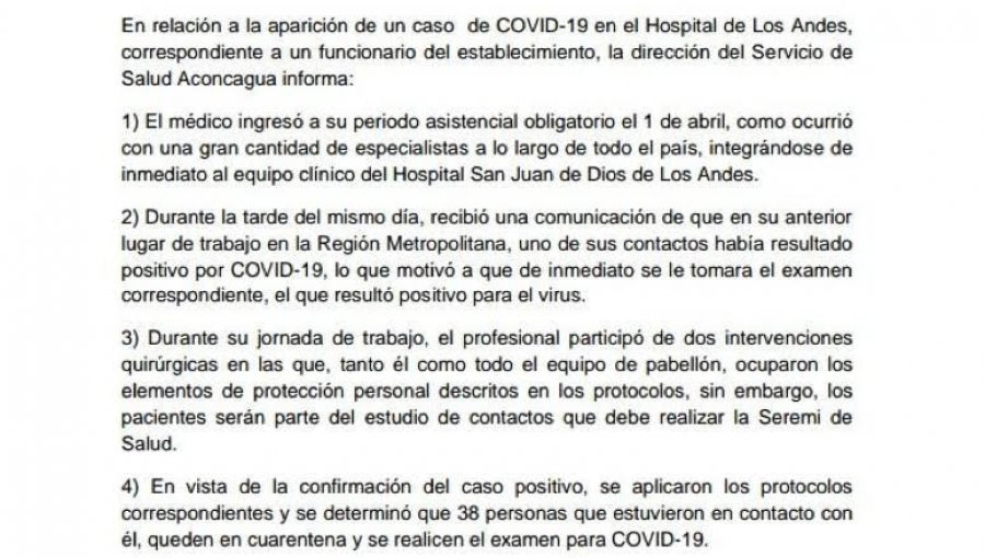 Caos en Hospital de Los Andes: 38 funcionarios en cuarentena tras dar positivo doctor del recinto