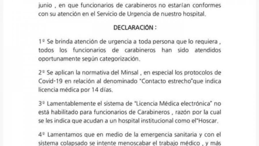 Hospital de Melipilla se refirió a la polémica por funcionario que habría negado atención a Carabineros