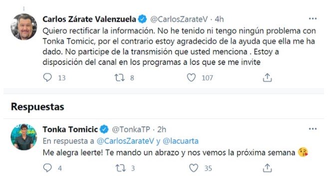 Carlos Zárate desmintió rumores de conflicto con Tonka Tomicic en «Bienvenidos»