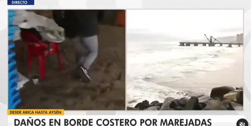 Periodista de Chilevisión protagoniza hilarante momento en pleno despacho: "Casi nos pilla la ola"